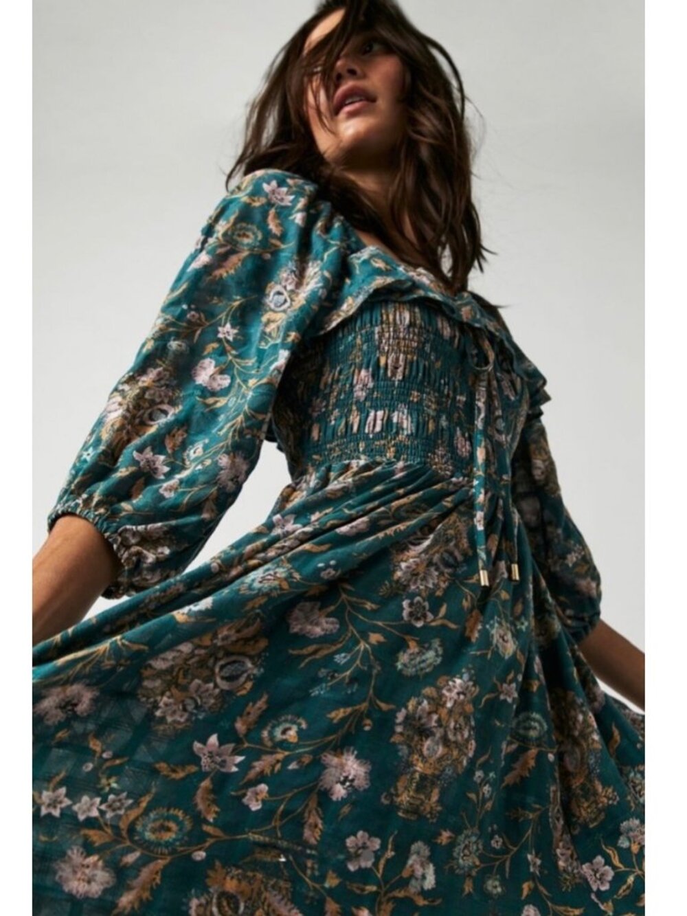 Free People Oasis Floral Midi Dress Jade Green Size Small Boho Western - Picture 16 of 17